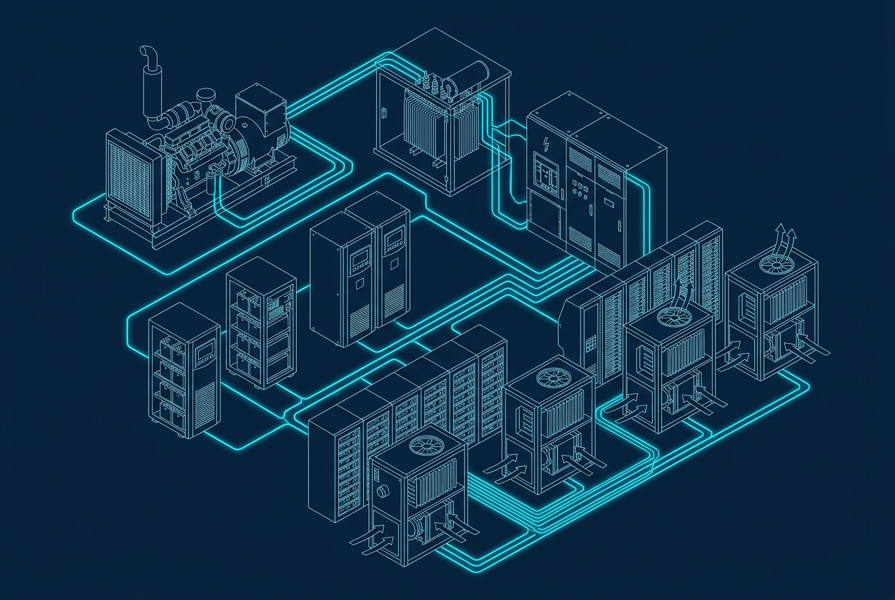 Illustration of data center power and cooling infrastructure